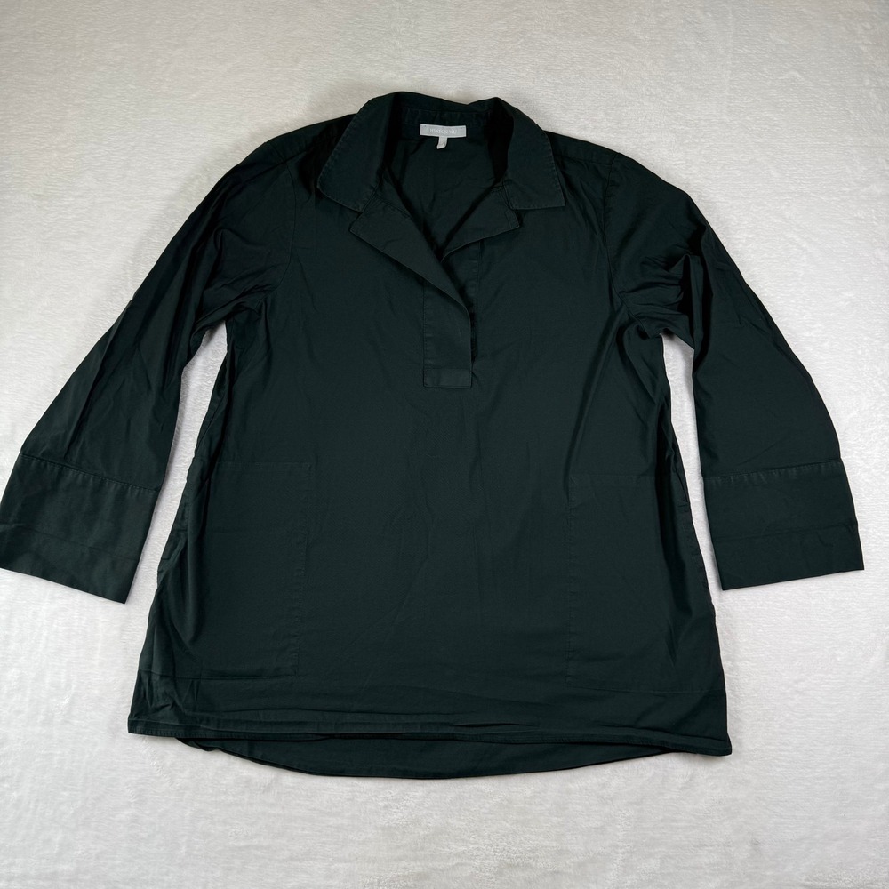 Hinson Wu Womens Dark Green Cotton Blend 3/4 Sleeve V-Neck Tunic Blouse Size 6